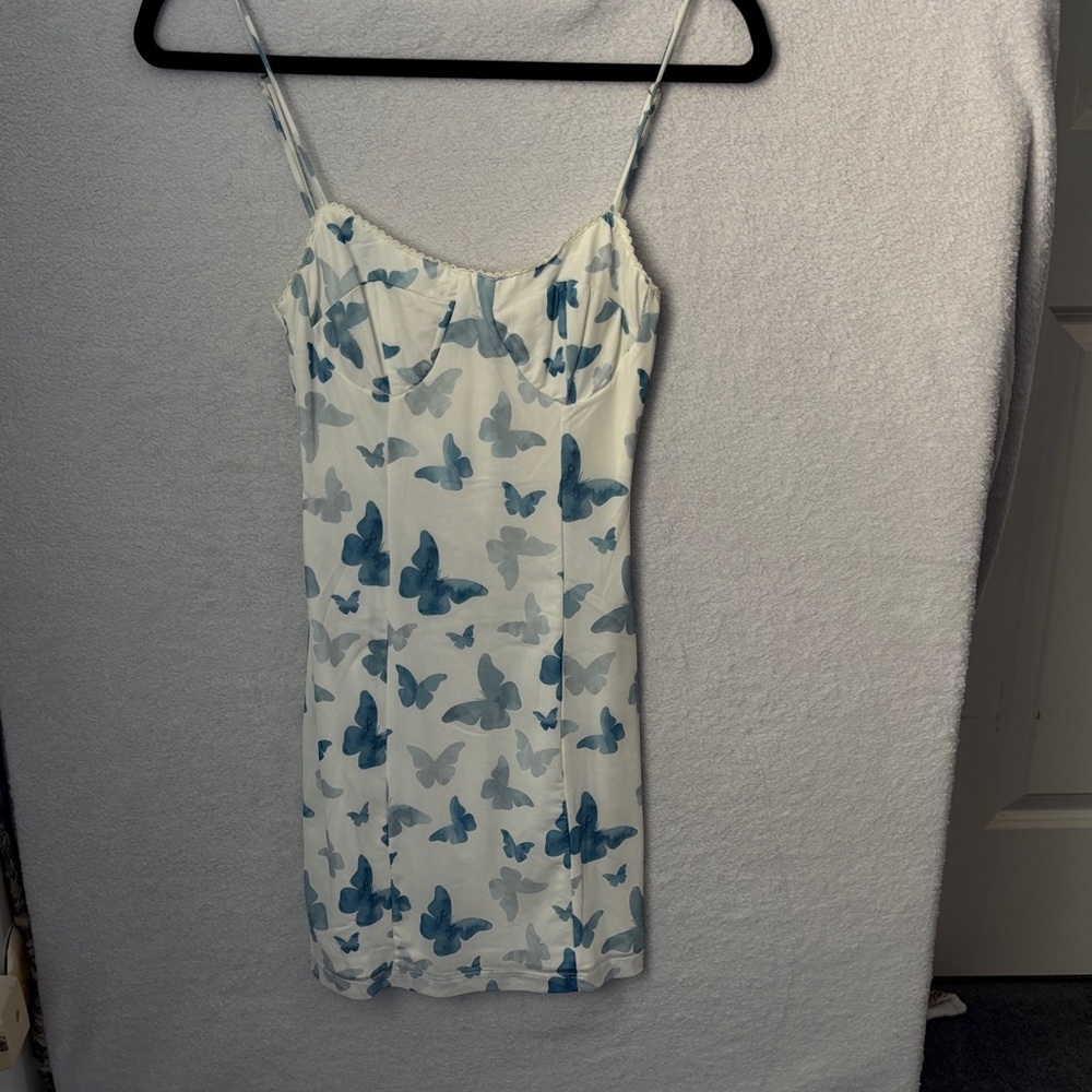 Blue Butterfly Print Women's Dress